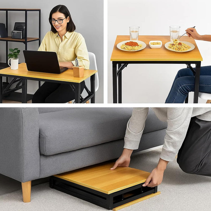 Folding Table Multi-Functional Portable Desk with Adjustable Height Legs Ideal for Computer, Camping, Garden, Picnic, Coffee & BBQ Wood Finish 80 x 40 x 75 cm