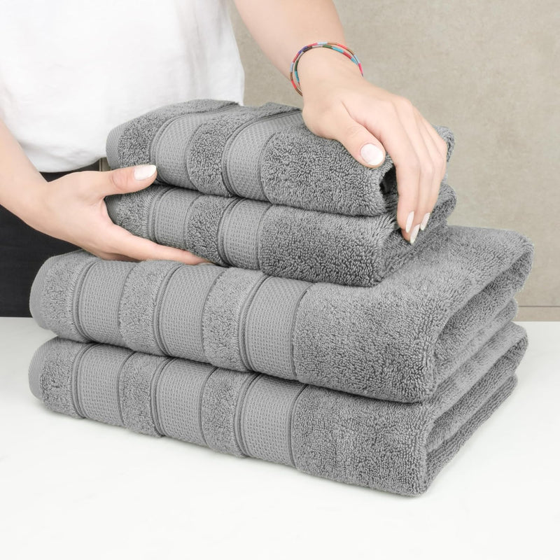 American Soft Linen GMSD 6-Piece 100% Turkish Genuine Cotton Premium & Luxury Towel Set for Bathroom & Kitchen, 2 Bath Towels, 2 Hand Towels & 2 Washcloths [Worth $72.95] - Rockridge Grey