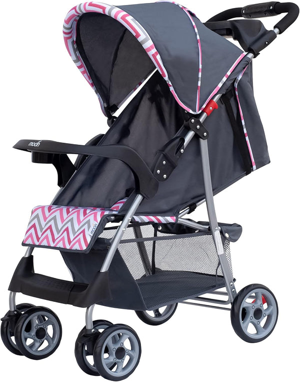 The Moon Brand Trek Baby Stroller One Hand Fold Baby Travel Gear Lock, Dual Tray, Leg Rest, MultiReclining Seat Baby Trolley for Newborn, Infant & Toddler 0m+ (Up to 24 Kg) Beige - Pink Stripes