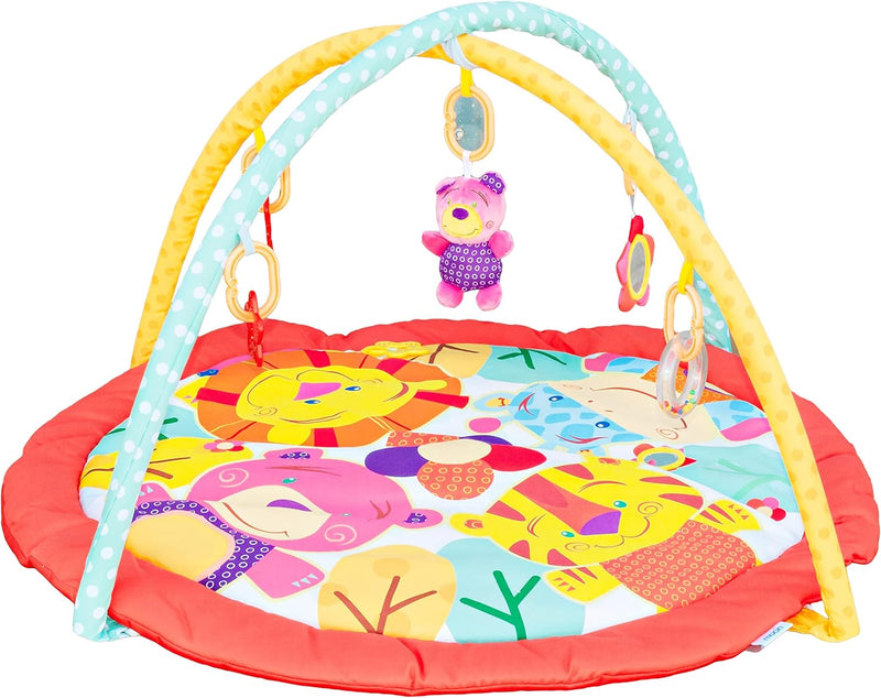 The Moon Brand Perky Baby Playmat and Activity Gym for Newborn Baby & Infant 5 Hanging Sensory Toys Visual, Hearing, Touch, Cognitive Early Development Playmat. Suitable from 0m+ 80cm Paradise Play - Yellow