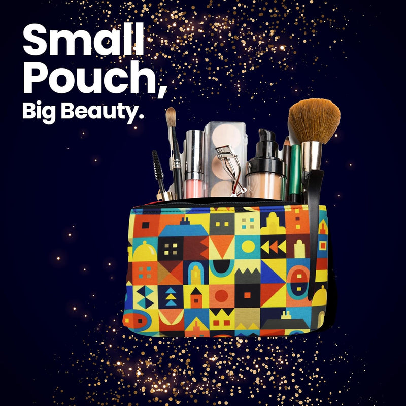 Tediline Makeup Bag With Padding - Zippered Cosmetic Bag, Printed Tribal Art Design - 8 X 5 Inches, Compact Travel Organizer for Makeup, Skincare, and Accessories