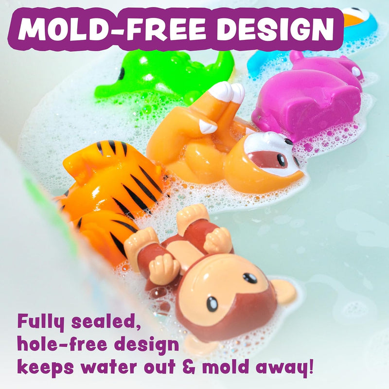 Tub Works® Savanna™ Mold Free Bath Toys, 6 Pack | Sealed, No Hole Bath Toys Design Keeps Moisture Out | Soft, Squeezable & Float on Water | Easy-Grip Baby & Toddler Bathtub Toys | Great Baby Pool Toys