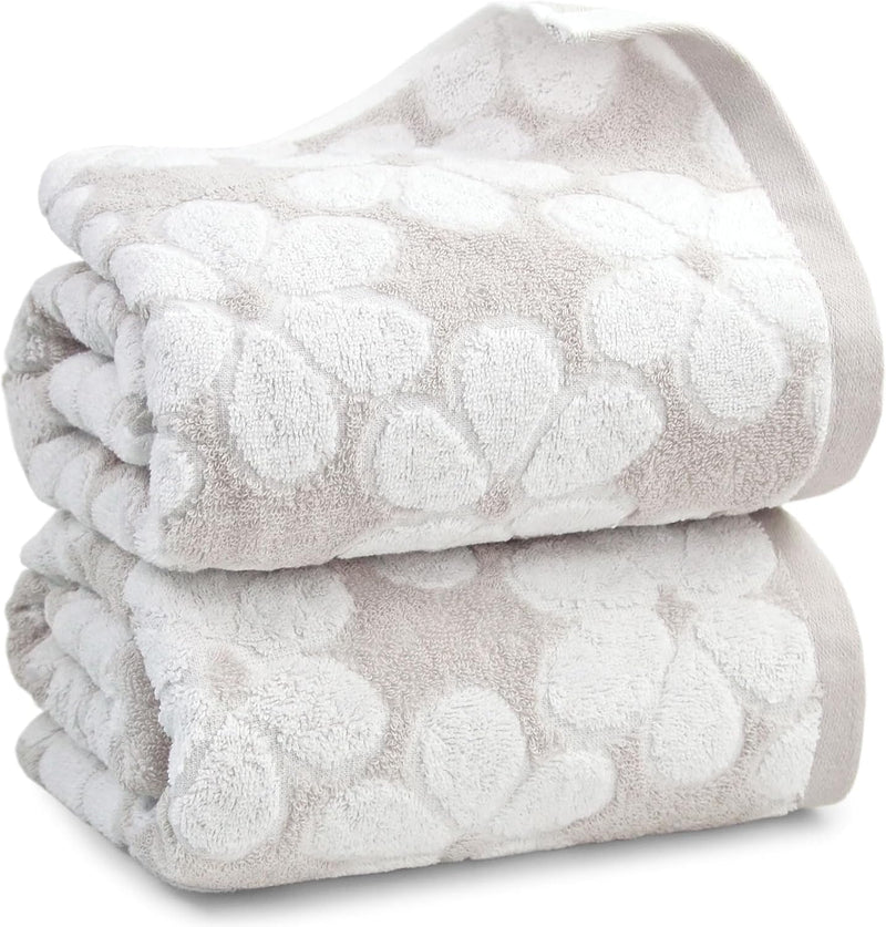 Jacquotha Soft Bath Towels 2 Pack, Super Absorbent Shower Towels 27.5x55 Inches, Cute Floral Jacquard Bathroom Towel Set, Cotton, Light Beige Brown