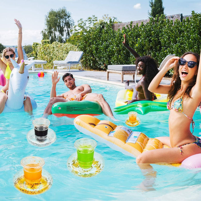 KASTWAVE Inflatable Drink Holder, Confetti Drink Pool Floats Inflatable Cup Coasters Cup Drink Holders for Summer Pool Party Supplies and Fun Bath Shower Toys (10 Pieces)