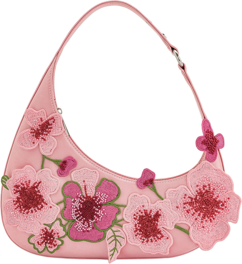 Women's Harlee Shoulder Bag - Embroidered Pink
