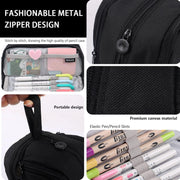 Large Capacity Pencil Case 4 Compartments, Portable Pencil Pouch Bag with Zipper and Handle, Stationery Organizer for School, College, Office, Teens, Adults, Boys and Girls, Black