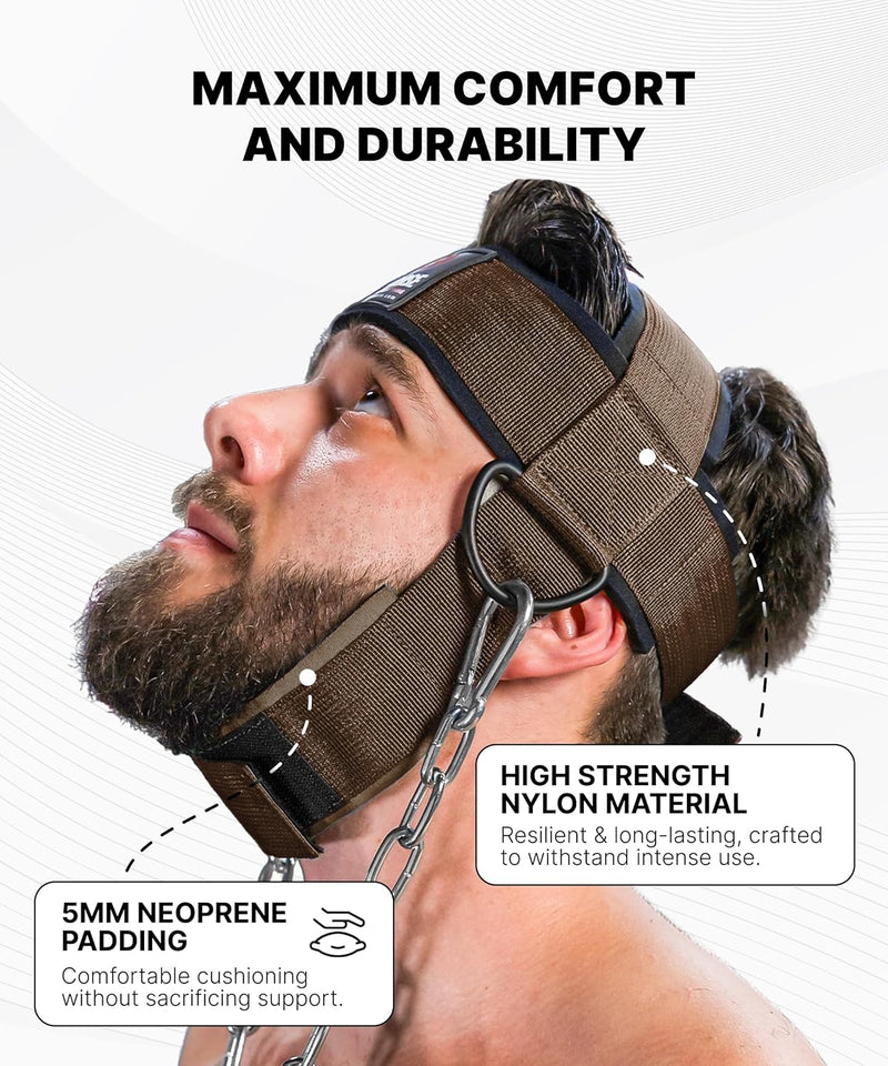 DMoose Neck Harness for Weight Lifting - 30" Heavy Duty Steel Chain - Neck Exerciser, Trainer & Strengthener for Injury Recovery Support & Workout- Adjustable Head & Chin Strap