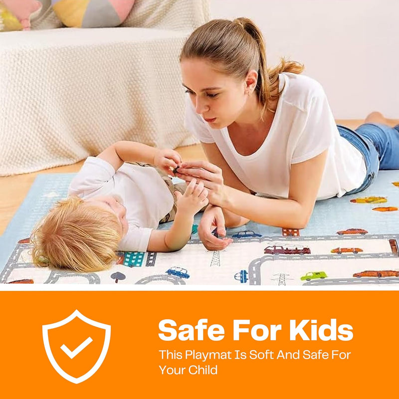 Baby Play Mat Foldable - 71x59 Baby Play Mat, Reversible Bear Playmat, Non-Slip & Wipeable Baby Crawling Mat, Playpen Mat for Indoor & Outdoor, 71x59 Playpen Mat for Floor Play,Extra Thick & Non-Toxic