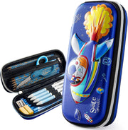 Pencil Case for Boys, 3D EVA Cartoon Space Storage Pouch Pen Holder, Pencil Case with Compartments for School Kids, Large-Capacity Storage Box, Children's Student Stationery Gift Box, Spaceship Blue