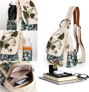 Girl's Convertible Sling Bag, Hand Craft Artisan Backpack, Beautiful Canvas Premium Casual Day Pack for Women - Green Marsh
