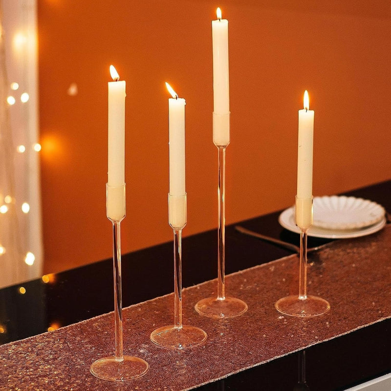 LoveCat 4Pcs Glass Candle Holders for Taper Candle Holders, Clear CandleSticks Long Holder Candlestick Holders for Table Centerpiece, Candle Sticks Holder Decor, Events Party Wedding Reception(4 pcs)