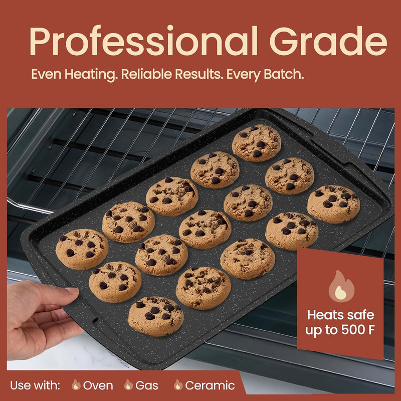 Bakeware Set 6 Piece Stackable, Deluxe, Non-Stick Baking Pans for Professional and Home Cooking Carbon Steel, Gray Stone Coating - 6 Piece Set Gray Marble