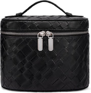 Makeup Bag Travel Makeup Bag with Compartments and Handle Portable Toiletry Bag for Women - Large Weave-black