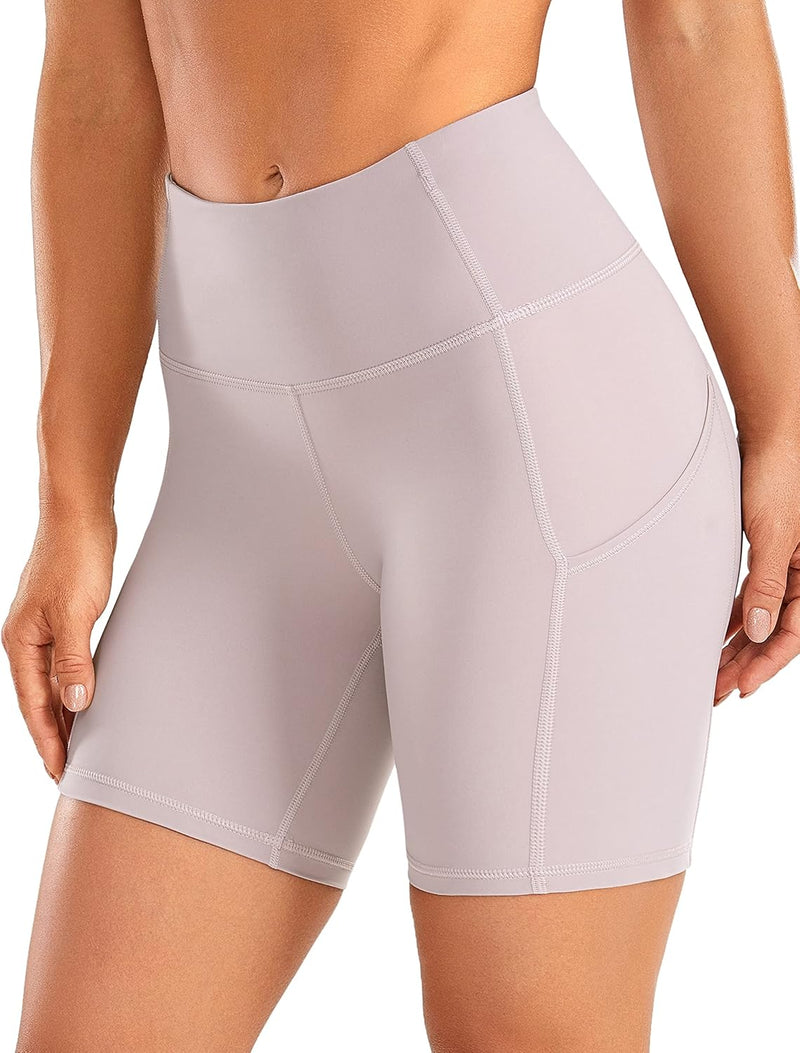 CRZ YOGA Women's Naked Feeling Light Running Shorts 6 Inches - High Waisted Gym Biker Compression Shorts with Pockets