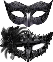 Couple Masquerade Masks Set Venetian Party Mask Costume Mask - Sequins Black