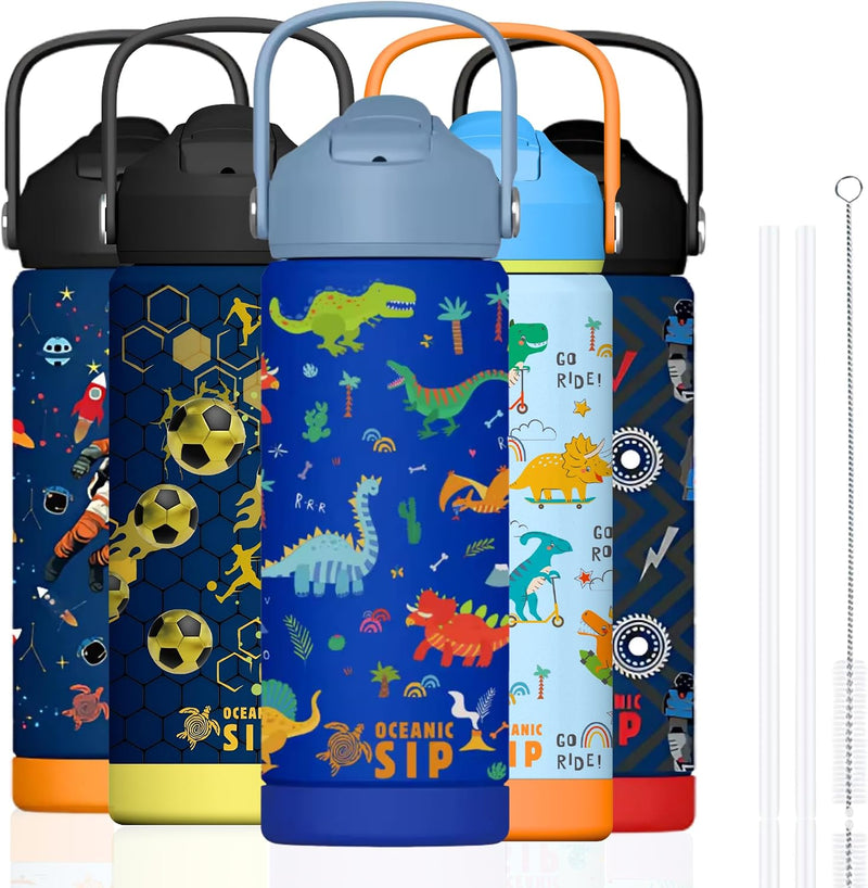 550ml Boys Stainless Steel Water Bottle Leak-Proof, Insulated Kids Water Flask for School, Sports, BPA-Free Water Stainless Steel Water Bottle (Space, 550ml) - Dinosaurs 550 ml