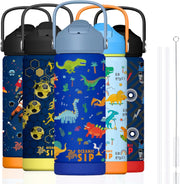 Boys Stainless Steel Water Bottle 550ml 18oz Double-Wall Vacuum Insulated 304 Stainless steel Water Bottle BPA FREE Leak Proof (Football, 550ml) - Dinosaurs 550 ml