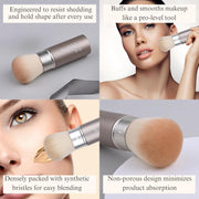 Retractable Kabuki Makeup Brush - Blender Brush for Powder, Cream, Liquid Foundation, Sunscreen, Blush Blending & Bronzer - Professional Make Up Brush - Full Face Makeup Brush - Vegan & Cruelty Free