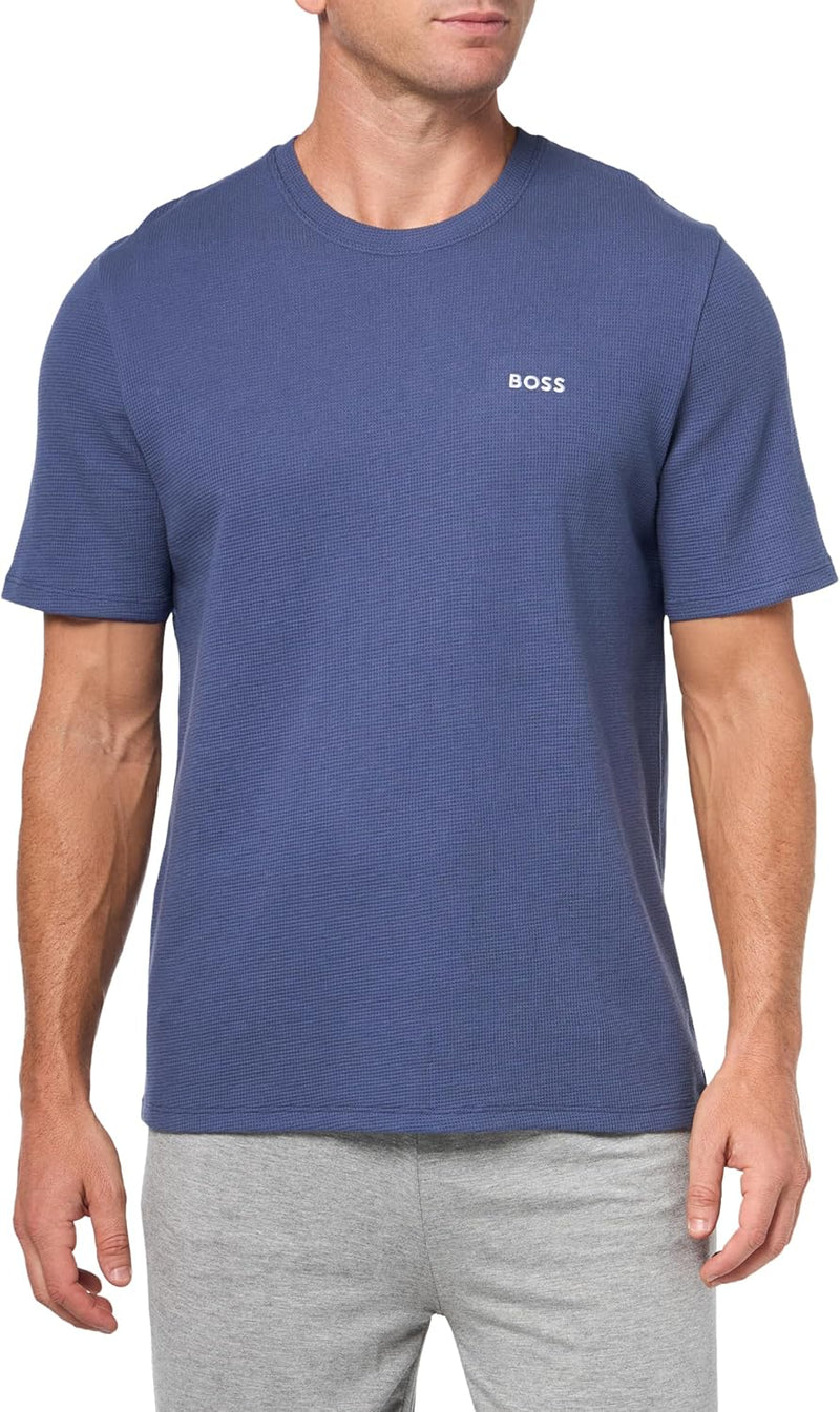 mens Waffle Contrast Logo Short-sleeve T-shirt Shirt - Blue Corn