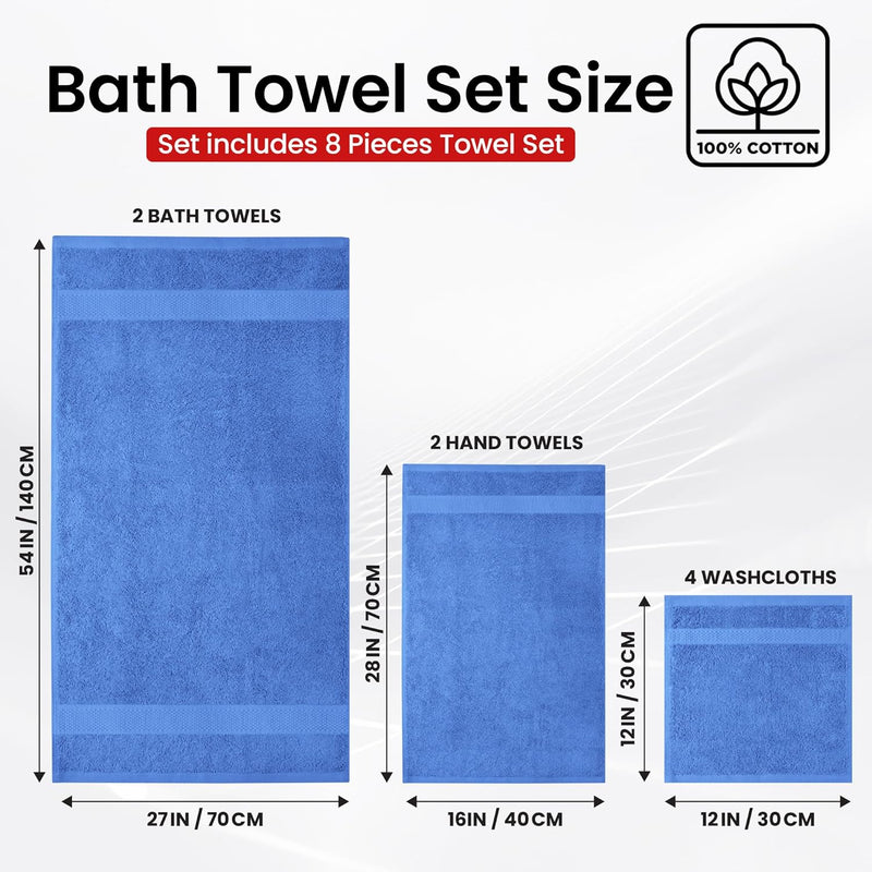 Infinitee Xclusives Premium Bath Towels Set - [Pack of 8] 100% Cotton Highly Absorbent 2 Bath Towels, 2 Hand Towels and 4 Washcloths - Hotel & Spa Quality Bath Towels for Bathroom (Shadow Grey)