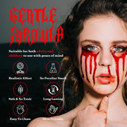 VANERIA Halloween Artificial Blood Set - Realistic & Washable Fake Blood, 50 ml Artificial Blood Spray, 50 ml Dripping Artificial Blood, Sponge, 4 Fake Scars & 4 Luminous Tattoos for Zombies, Vampires