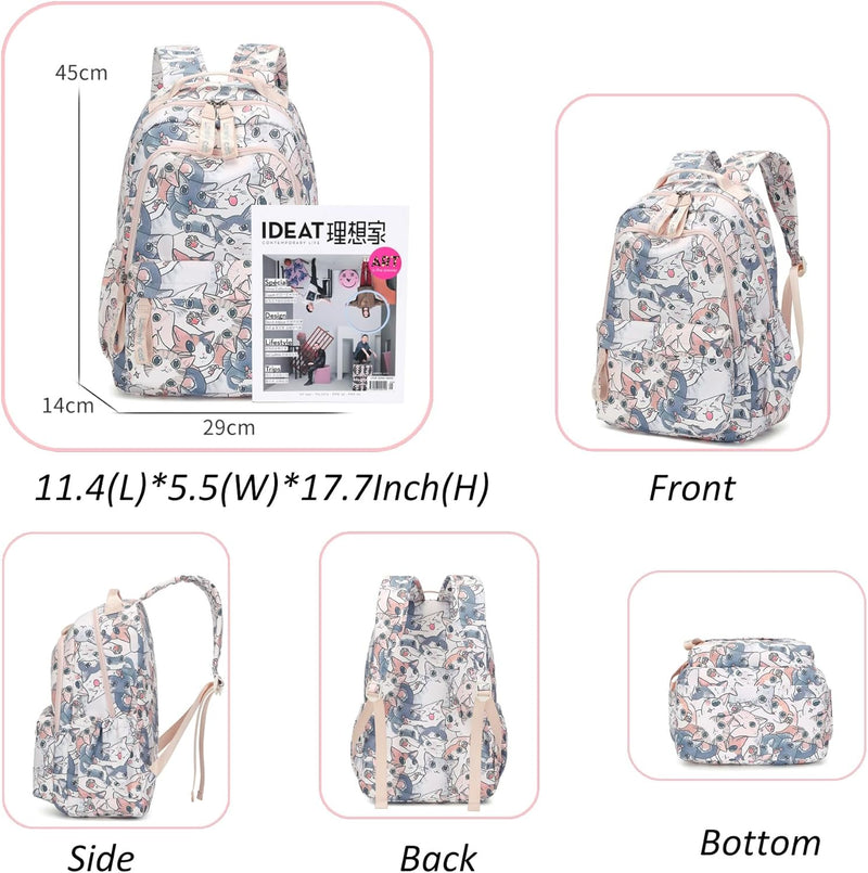 Mfikaryi Cute Cat Casual Daypack Teens Elementary School Backpack Students Bookbag for Girls Boysâ€¦