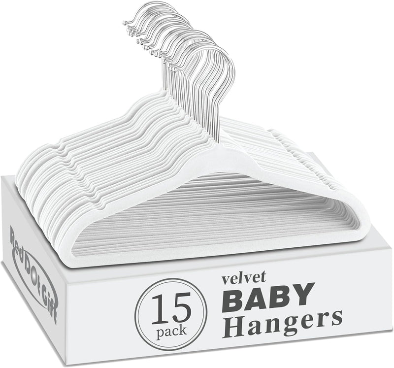 Red Dot Gift® 15-Pack Baby Velvet Hangers 11Inch - Nursery Clothes Hangers Non Slip Toddler Hangers, 360 Chrome Swivel Hook (Pink)