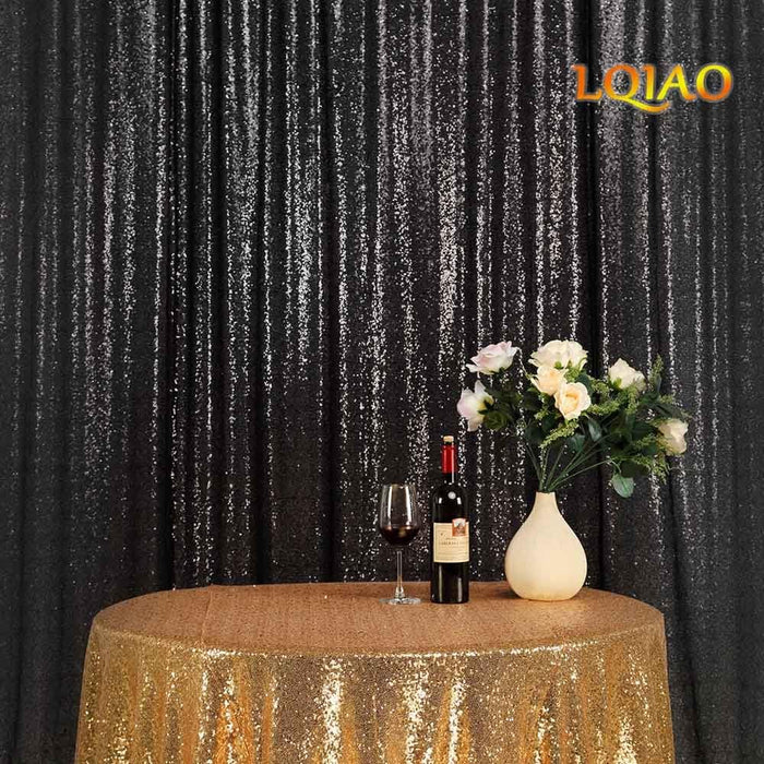 LQIAO 2 Panels Light Gold Sequin Backdrop Glitter Fabric for Wedding Birthday Parties Shimmer Wall-2x8ft