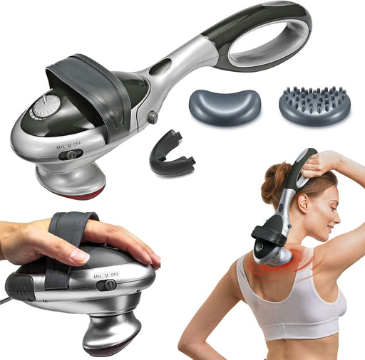 Toshionics Handheld Double Head Full Body Massager Back Massage Machine with Heating Vibration&Infrared Dual Percussion Electric Massager for Neck,Shoulder,Arms,Legs,Foot,Muscle Pain,Tension Relief - Silver