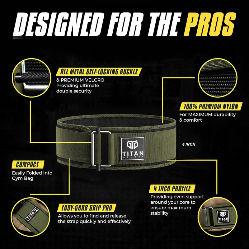 Titan Armour® Self-Locking Weight Lifting Belt | Weight Lifting Straps Included | Gym belt for Crossfit, Powerlifting, Deadlift, Olympic Lifts and Squats | For Men and Women | UK Brand