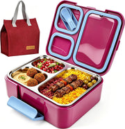 Stainless Steel Bento Lunch Box for Kids,Microwave-Safe 3-Compartment Leakproof Snack Container with Lunch Bag for Boys,Girls, 304 Tiffin Box Food Storage for School,Office, Travel (Blue) - Red