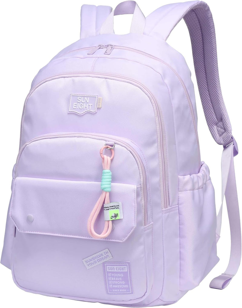 Premium 18.5-inch Light Weight School Backpack Water Resistant Polyester Black Colored Daypack for Boys and Girls, SE8485 - Purple