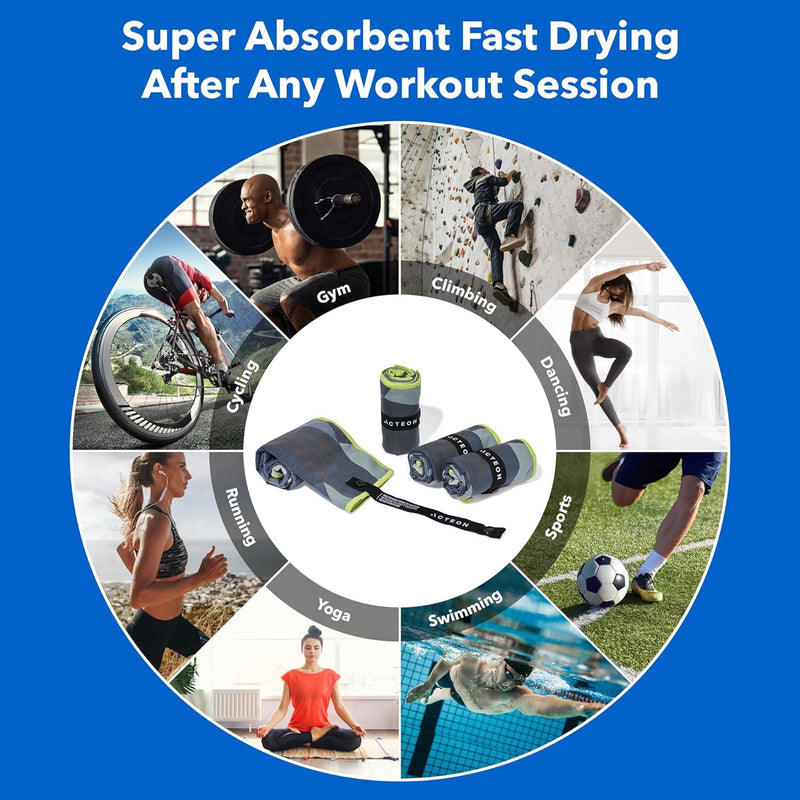 Microfiber Quick Dry Gym Towel, Silver ION Odor-Free Absorbent Fiber, Fast Drying, Men & Women Workout Gear for Body Sweat, Working Out, Towels - Ore 4 -pack