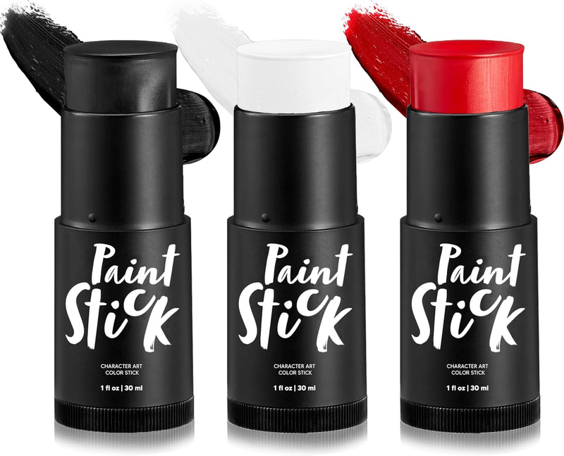 Spooktacular Creations 3 PCS Halloween Makeup Face Body Paint Set Foundation Makeup Waterproof Stick Kit Halloween Eye SFX Zombie Cosplay for Adult Party Dress Up (Black White Red)