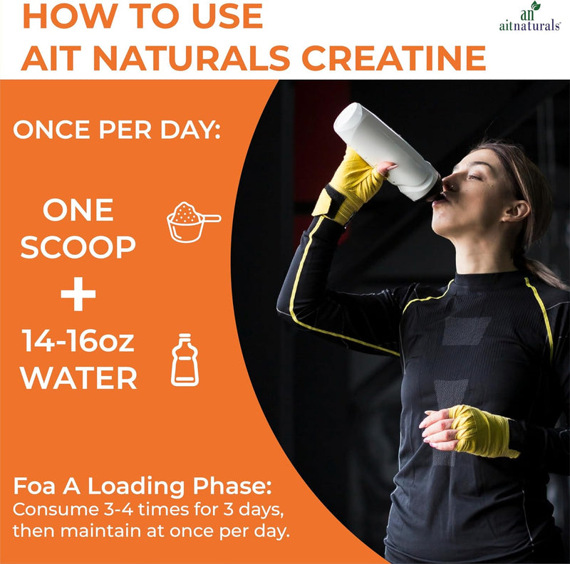 Aitnaturals 100% Micronized Creatine Monohydrate Powder Unflavoured - 400g/80 servings Muscle Building Support, Boosts Energy, Replenishes ATP Levels, Post Workout Supplement, Non-GMO, Gluten-Free