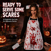 4 PCS Halloween Butcher Costume Set for Men, Adults and Teenagers Bloody Apron, Knife Headband and Sticker, Scary Halloween Costumes, Horror Chef Cosplay Outfit