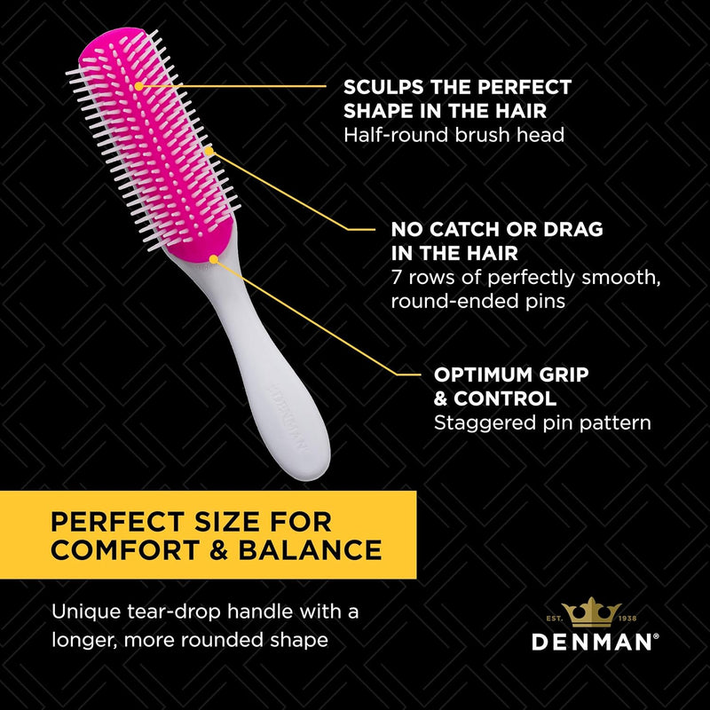 Denman Classic Styling Brush 7 Rows - D3 - Hair Brush for Blow-Drying & Styling â€“ Detangling, Separating, Shaping & Defining Curls
