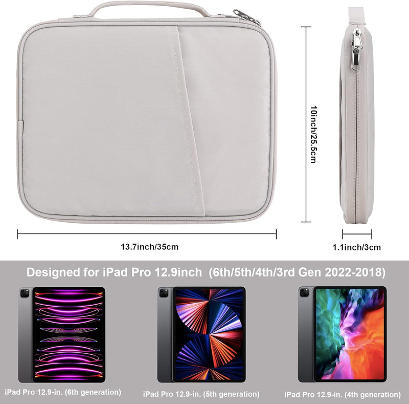 12.9 Inch Tablet Sleeve, Padded Protective Carrying Case for iPad Pro 12.9 M2/M1/2018-2020, Surface Pro 9/8/X/7/6, 12.4 Galaxy Tab S8/S7+ (White Grey-12.9) - White Gray 12.9