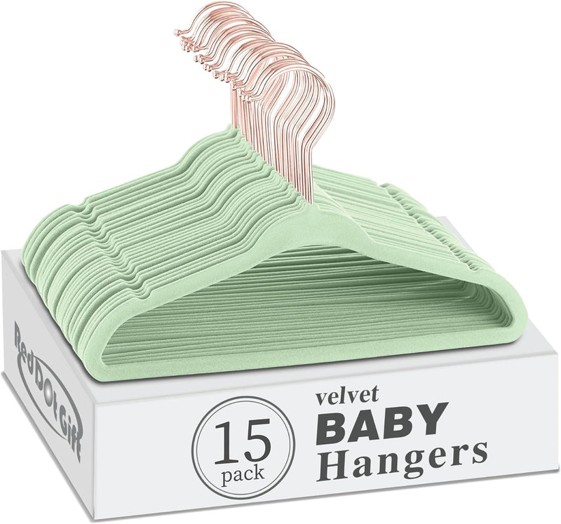 Red Dot Gift® 15-Pack Baby Velvet Hangers 11Inch - Nursery Clothes Hangers Non Slip Toddler Hangers, 360 Chrome Swivel Hook (Pink)