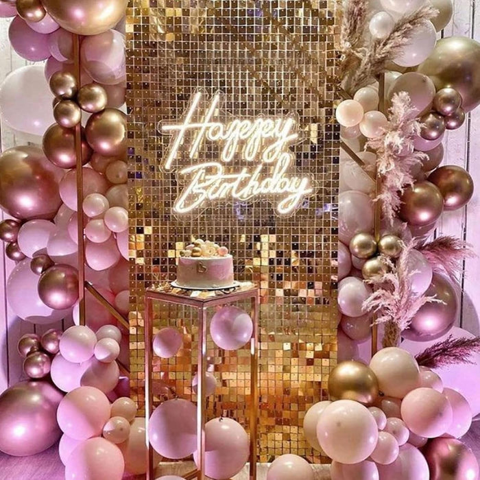 Shimmer Wall Backdrop, 8PCS Foursquare Sequin Wall Panel Reusable Glitter Backdrop Panel, Sequin Wall Panel for Birthdays, Wedding, Anniversary, Graduation (Gold)