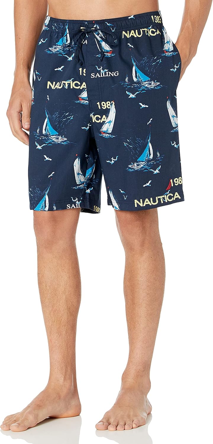 mens Soft Woven 100% Cotton Elastic Waistband Sleep Pajama Short Soft Woven 100% Cotton Elastic Waistband Sleep Pajama Short - Blue