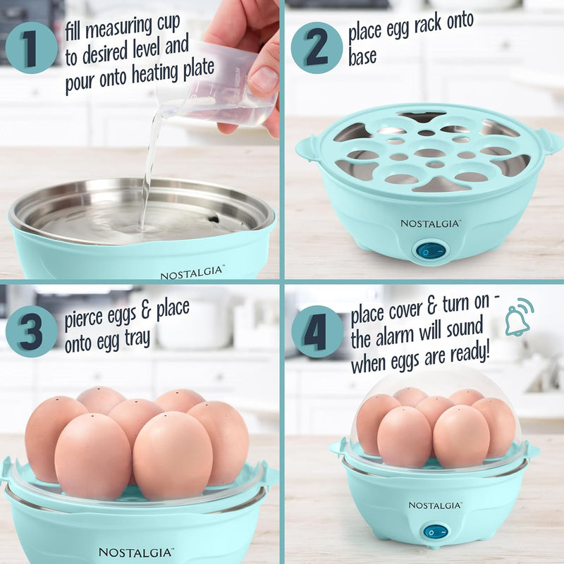 Nostalgia Retro Electric Large Hard-Boiled Egg Cooker, 7 Capacity, Poached, Scrambled, Omelets, Whites, Sandwiches, for Keto & Low-Carb Diets, Aqua
