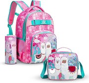 3 in 1 Backpack for Girls Kids Bags School Bags Baby with Lunch Bag & Pencil Box For Girls Boys Preschool Backpacks for Girls Mini Small Toddler Backpack for Age 3+ Years (Cute Girl-Set) - Llama-Pink Set