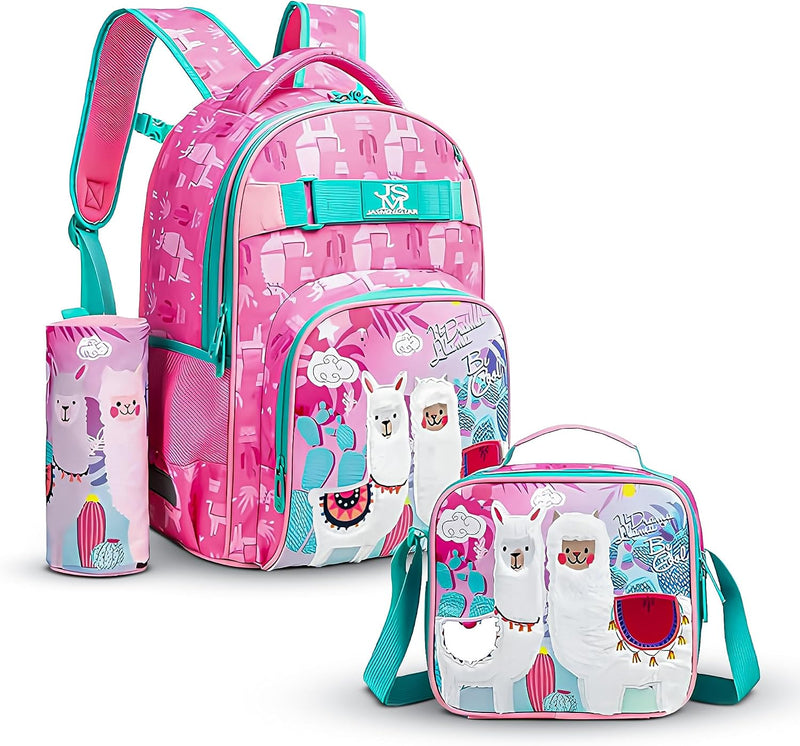 3 in 1 Backpack for Girls Kids Bags School Bags Baby with Lunch Bag & Pencil Box For Girls Boys Preschool Backpacks for Girls Mini Small Toddler Backpack for Age 3+ Years (Cute Girl-Set) - Llama-Pink Set