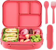 Amathley Lunch Box Kids,Bento Box Adult,Leakproof Lunch Containers for Adults/Kids/Toddler,1200ML-4 Compartments bento Lunch box with Utensil,Microwave & Dishwasher & Freezer Safe(White) - Pink Berry