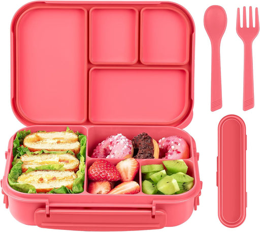 Amathley Lunch Box Kids,Bento Box Adult,Leakproof Lunch Containers for Adults/Kids/Toddler,1200ML-4 Compartments bento Lunch box with Utensil,Microwave & Dishwasher & Freezer Safe(White) - Pink Berry