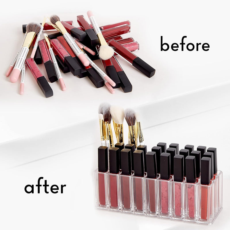 FAJ Lip Gloss Holder Organizer, 27 Spaces Clear Acrylic Makeup Lipgloss Display Case