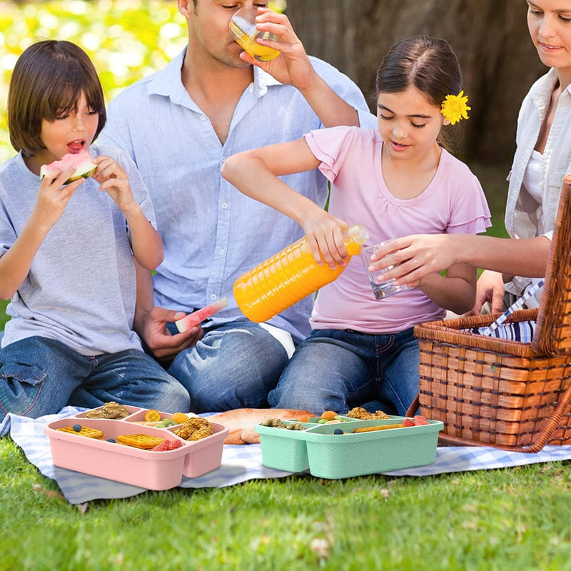 4 Pcs Wheat Straw PP 4-Compartment Bento Lunch Box, Reusable Snack Box for Adults and Kids, Meal Prep Containers for School, Work, Travel, Freezer and Dishwasher Safe