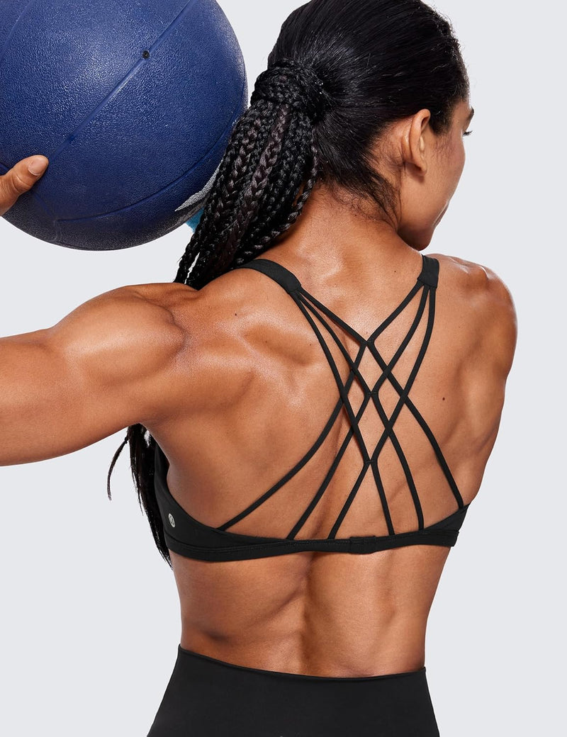 CRZ YOGA Women's Cute Yoga Sports Bra Strappy Sexy Back Padded Low Impact Workout Clothes Bra Tops