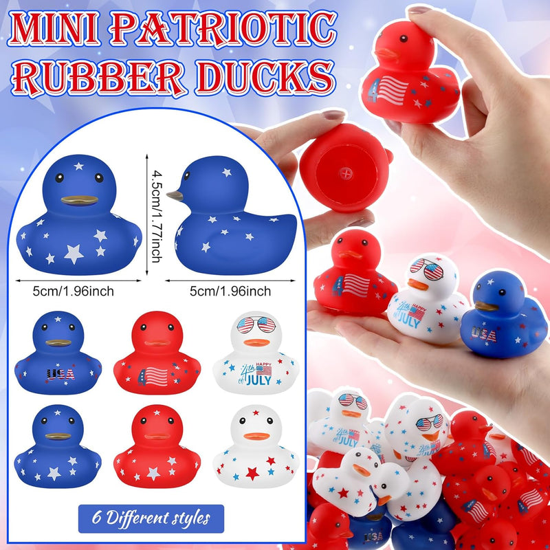 Lenwen 200 Pcs Patriotic Rubber Ducky Bulk 1.96 Inch 4th of July Float Rubber Ducks Independence Day Small Shower Star Rubber Ducky for Memorial Day Birthday Gift Baby Shower Pool Party